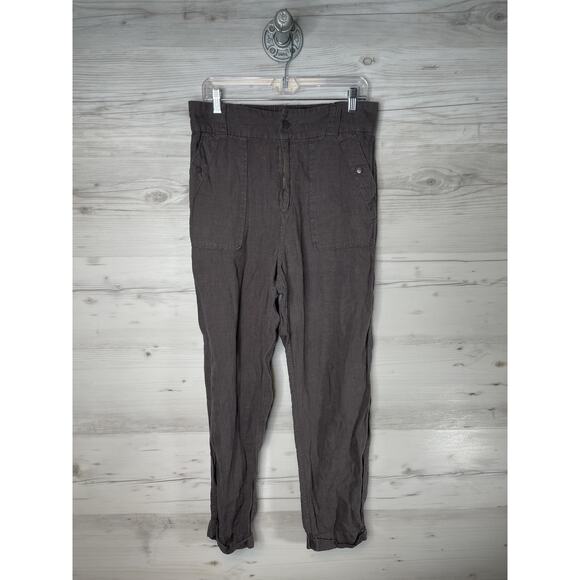 Tahari Pants Womens Large Gray 100% Linen Elastic Waist Tapered Ankle Zip Fly - Picture 1 of 10